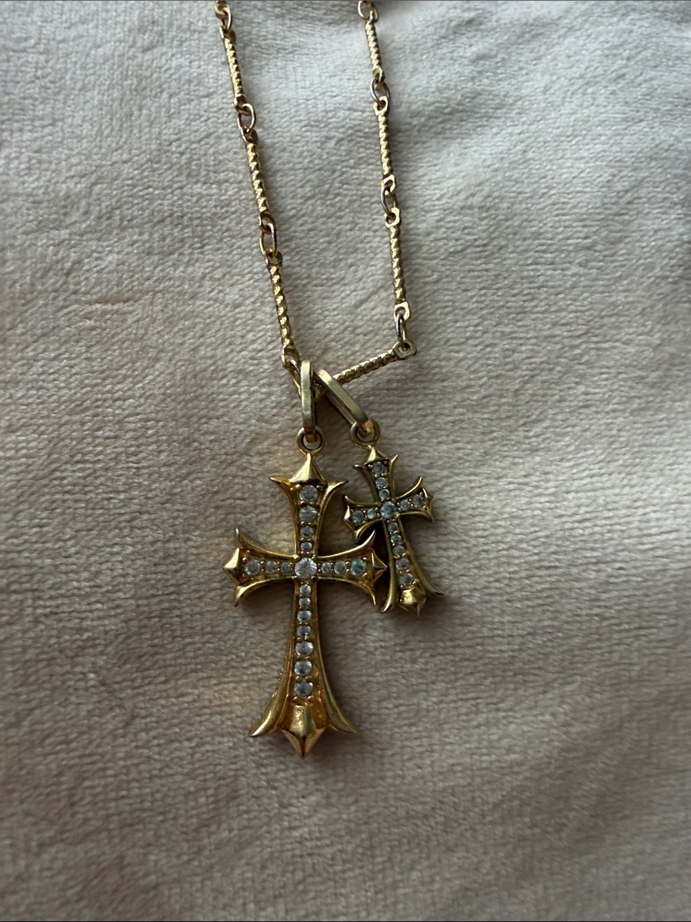 Gold Cross Pendant Necklace with Clear Stones - Women Jewelry